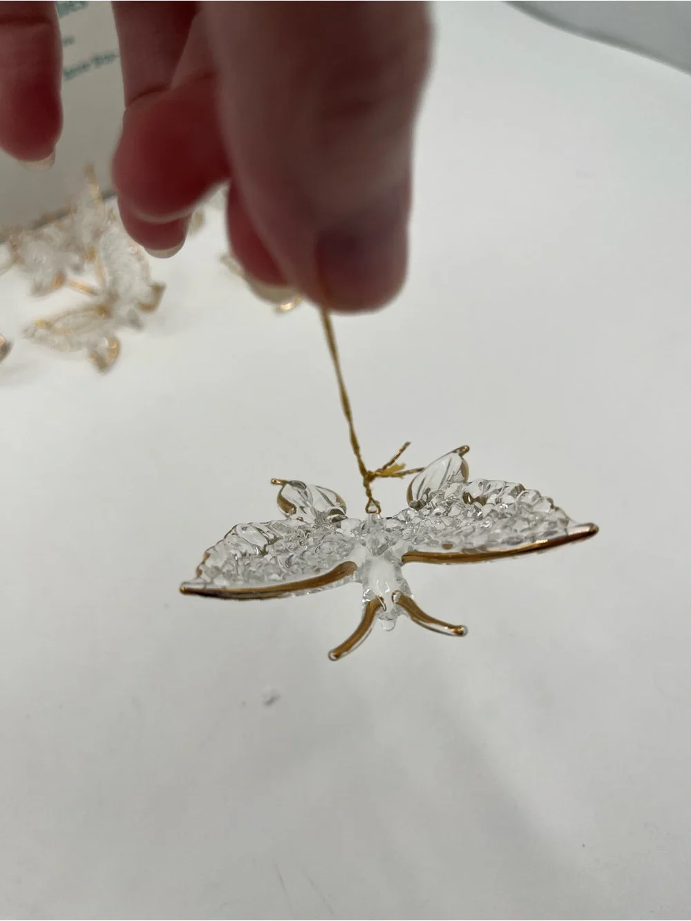 Clear Glass Butterfly Ornaments with Gold Trim set of 6